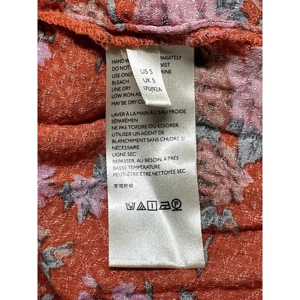 Free People Top Womens Small Orange Celia Floral Front Tie Bloomcore Boho Summer
